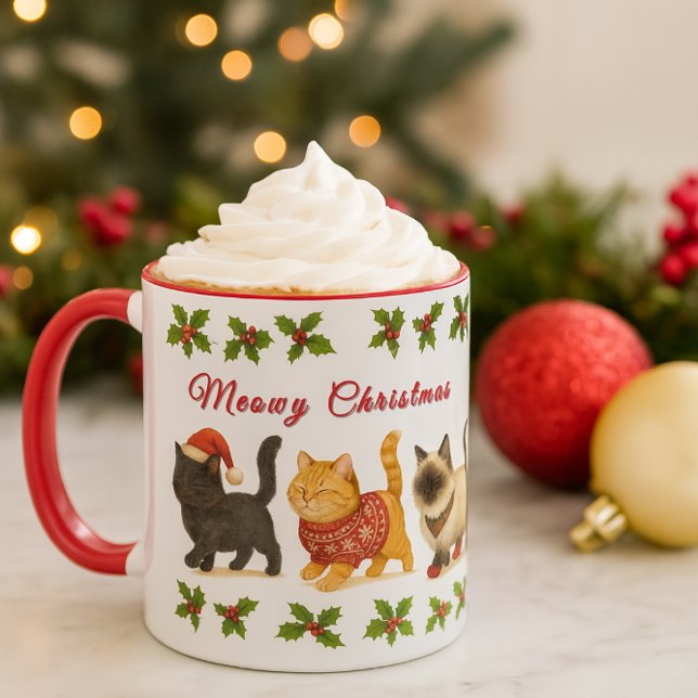 Mug Cute Christmas Cats Holiday  (Cozy Christmas cocoa: A delightful mug, ideal for cat enthusiasts.)