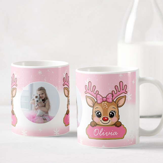 Mug Cute Christmas Holiday Reindeer Pink Girl Kids (Créateur téléchargé)