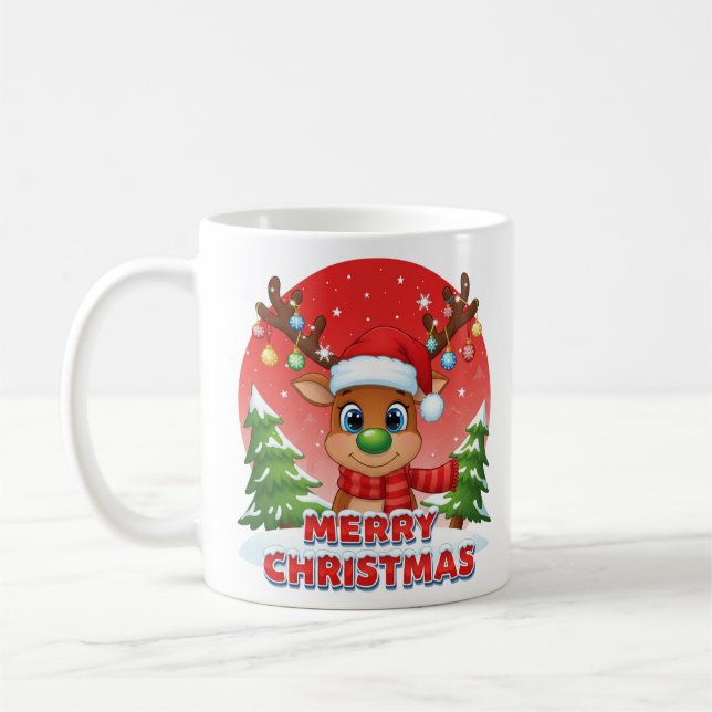 Mug Cute Christmas Reindeer with Santa Hat Ornaments (Gauche)