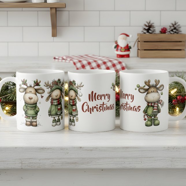 Mug Cute christmas reindeers (cute christmas reindeer mug)