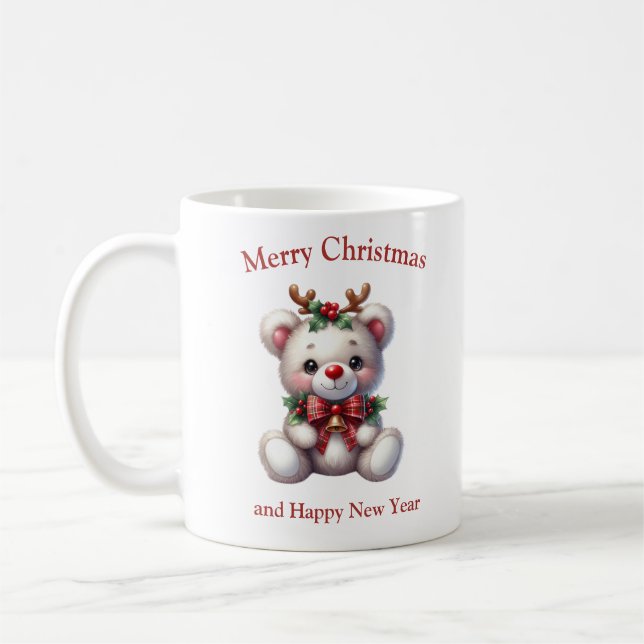 Mug Cute Christmas teddy bear with deer antlers (Gauche)