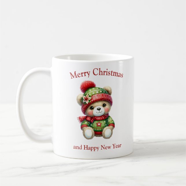 Mug Cute Christmas teddy bear with poinsettia (Gauche)