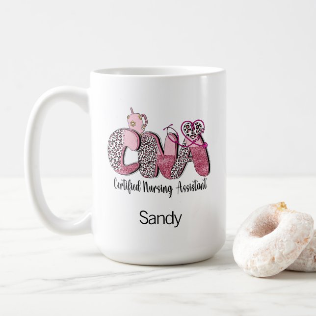 Mug Cute CNA Western Typographie 15 Ounce (Avec donut)