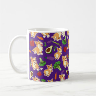 Mug Cute Corgi and Vegetables Motif alimentaire violet