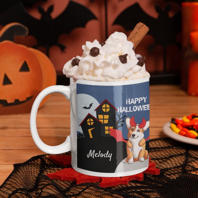 Mug Cute Corgi Halloween Maison Hantée Personnalisée (Créateur téléchargé)
