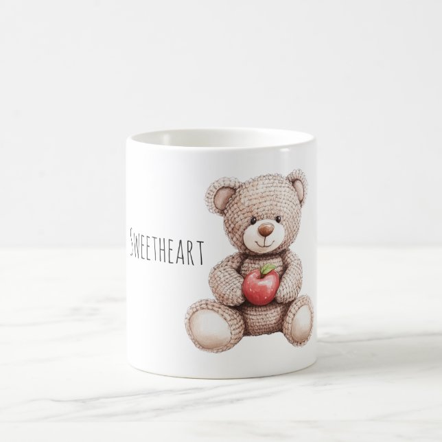 Mug Cute Cream Knitted Teddy Bear Apple (Centre)