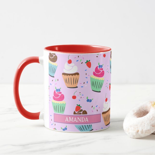 Mug Cute cupcake motif dessert doux nom de la boulange (Avec donut)