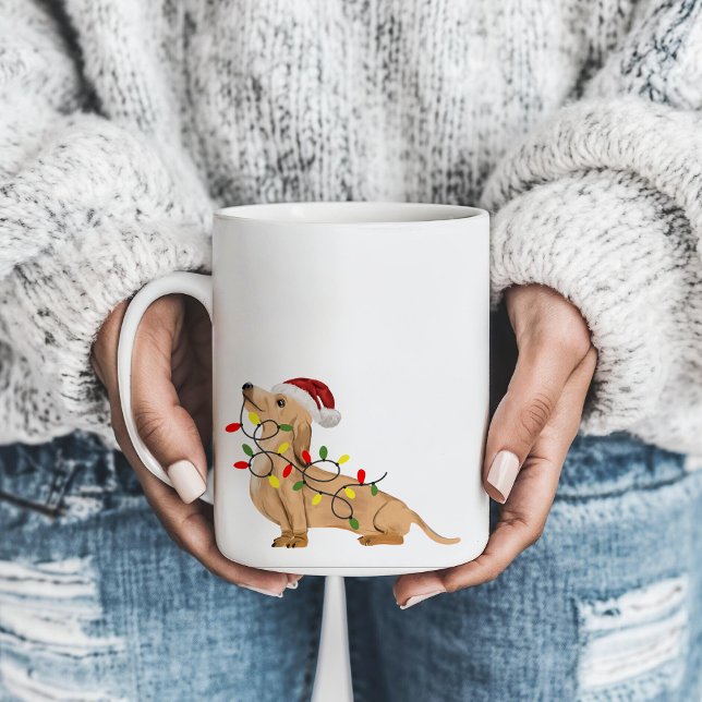 Mug Cute Dachshund Chien Feux de Noël & Casquette (Créateur téléchargé)