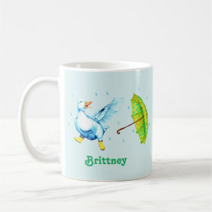 Mug Cute Dancing Blue Canard avec Parapluie Polka-Dot