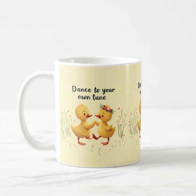 Mug Cute Dancing Ducklings with Floral Spring Vibes (Gauche)