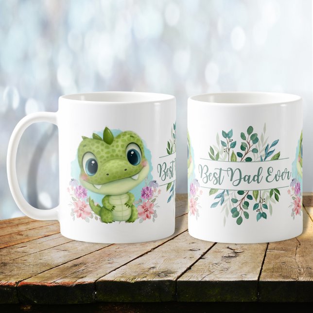 Mug Cute Dinosaure Vert Floral Meilleur Papa Jamais (Créateur téléchargé)