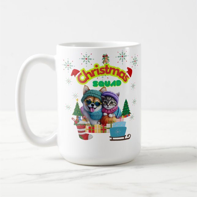 Mug Cute dog and cat Christmas squad design  (Gauche)