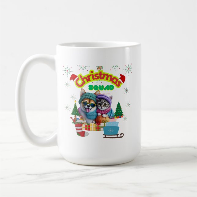 Mug Cute dog and cat Christmas squad design  (Gauche)