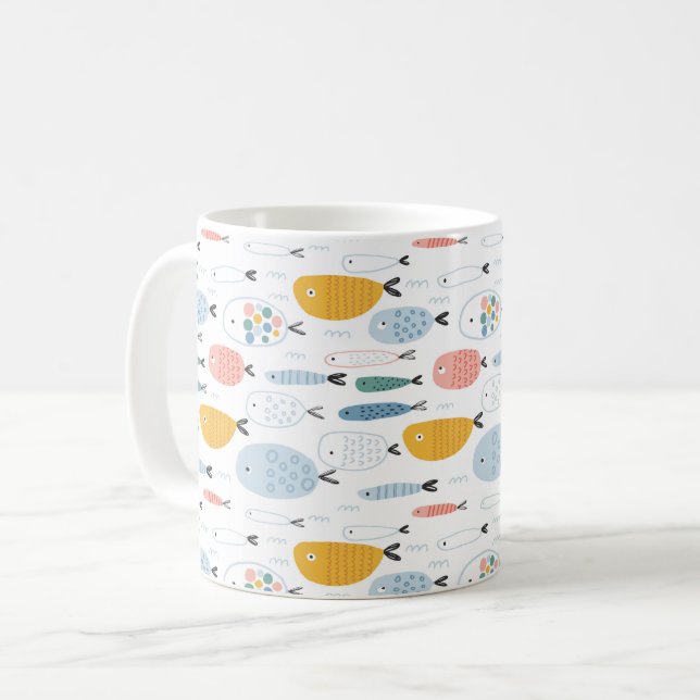Mug Cute Doodle École de Motif de poisson (Devant gauche)