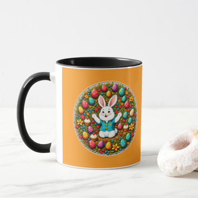Mug Cute Easter Bunny – Decorative Wreath caneca (Avec donut)