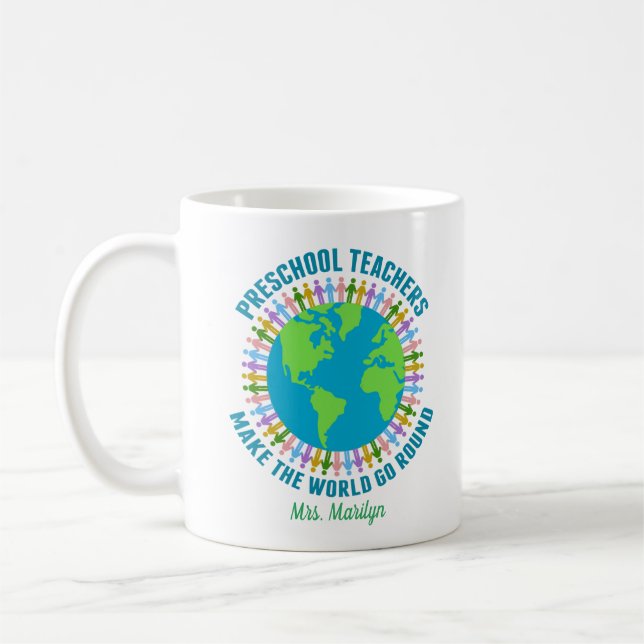 Mug Cute Enseignant préscolaire World Nom personnalisé (Gauche)