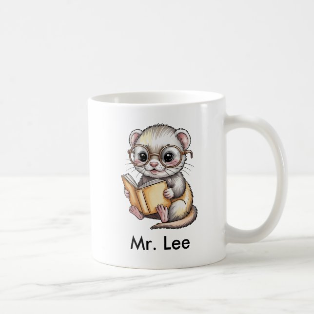 Mug Cute Ferret Reading Book Custom (Droite)