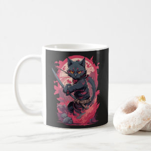 Mug Cute Fire Splash Noir Ninja Chat Guerrier