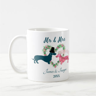 Mug Cute Floral Dachshund Chiens Mariée et Groom 