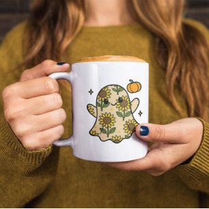 Mug Cute Floral Halloween Fantôme Motif de tournesol
