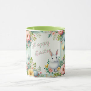 Mug Cute, floral heureux lapin de Pâques