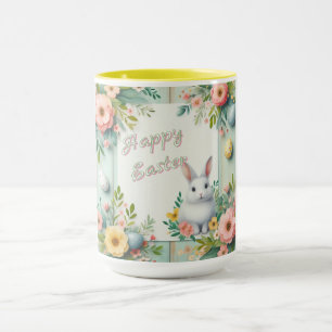 Mug Cute, floral heureux lapin de Pâques