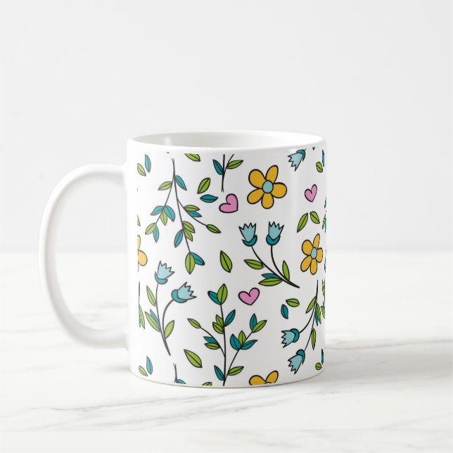 Mug Cute Flowers and Hearts Light Pattern (Gauche)