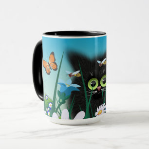Mug Cute Fluffy Black Kitten et Daisy Art