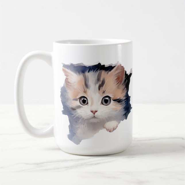 MUG CUTE FLUFFY CALICO KITTEN FACE (Gauche)