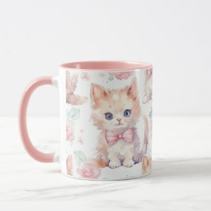 Mug Cute Fluffy Kittens avec Roses roses roses
