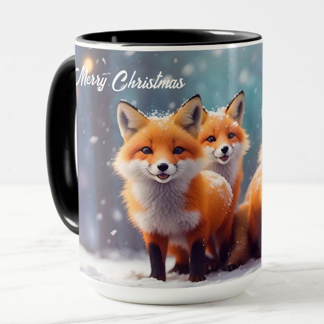 Mug Cute Foxes De Noël Dans Une Forêt Neige (Créateur téléchargé)