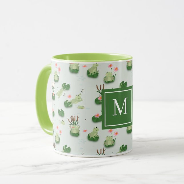 Mug Cute Frogs in Lily Pond Monogrammed Initial (Devant gauche)
