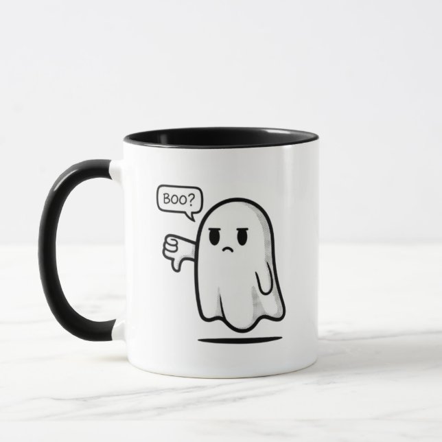 Mug Cute Ghost Saying “Boo?” – Funny Minimal Spooky  (Gauche)