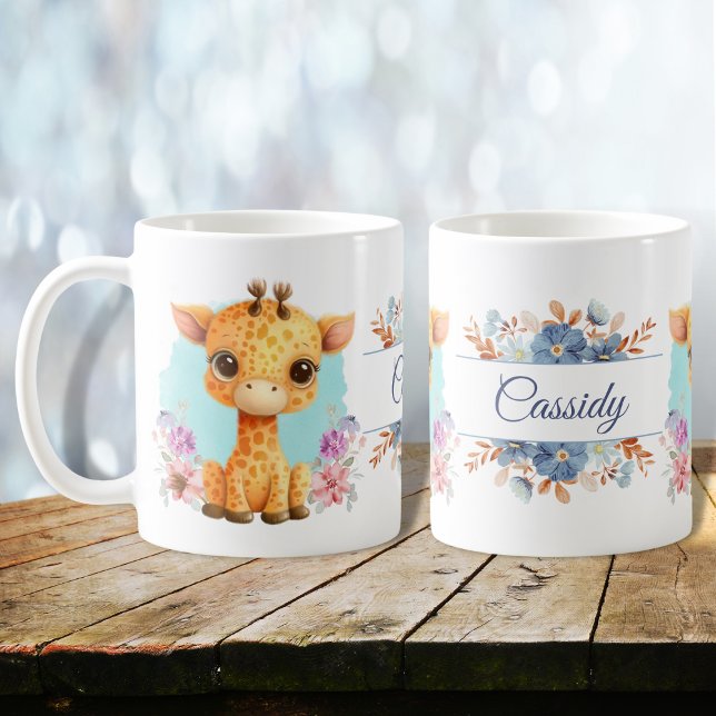 Mug Cute Giraffe Floral Thème Personnalisé (Créateur téléchargé)