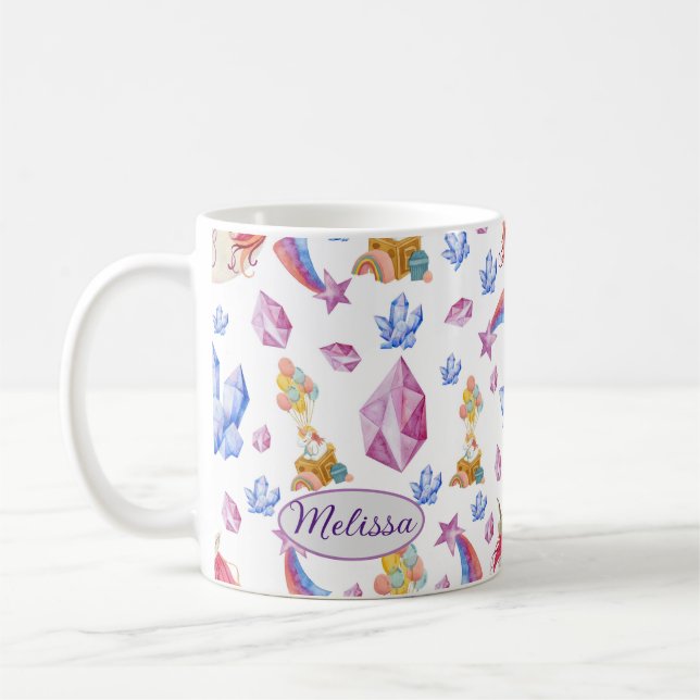 Mug Cute Girl Blue Rose Star Nom Unicorn   (Gauche)