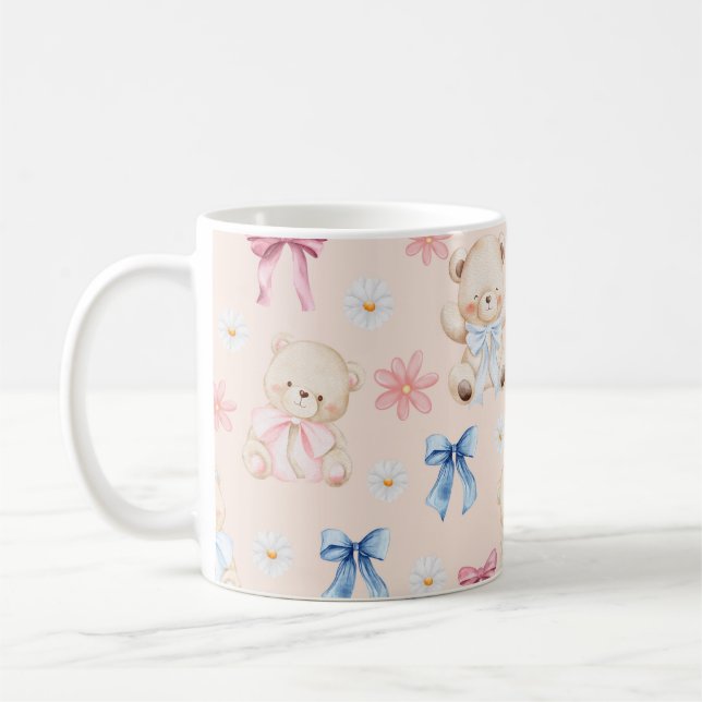 Mug Cute Girly Bow Teddy Bears Seamless Pattern (Gauche)