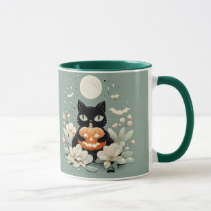 Mug Cute Halloween Chat noir, Pleine lune et Citrouill
