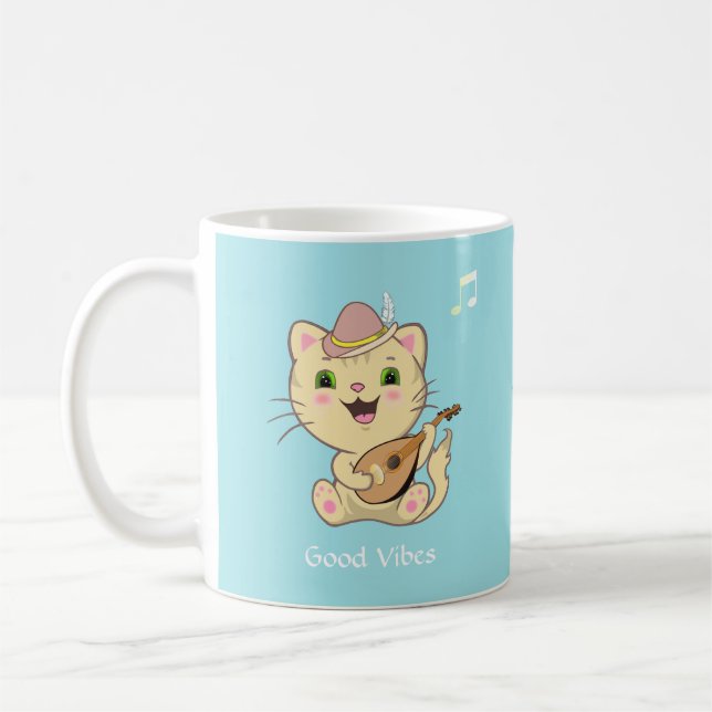 Mug Cute Happy Musical Ginger Tabby Chat sur Bleu clai (Gauche)
