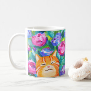 Mug Cute Happy Orange Tabby Chat avec Fleurs Amoureux