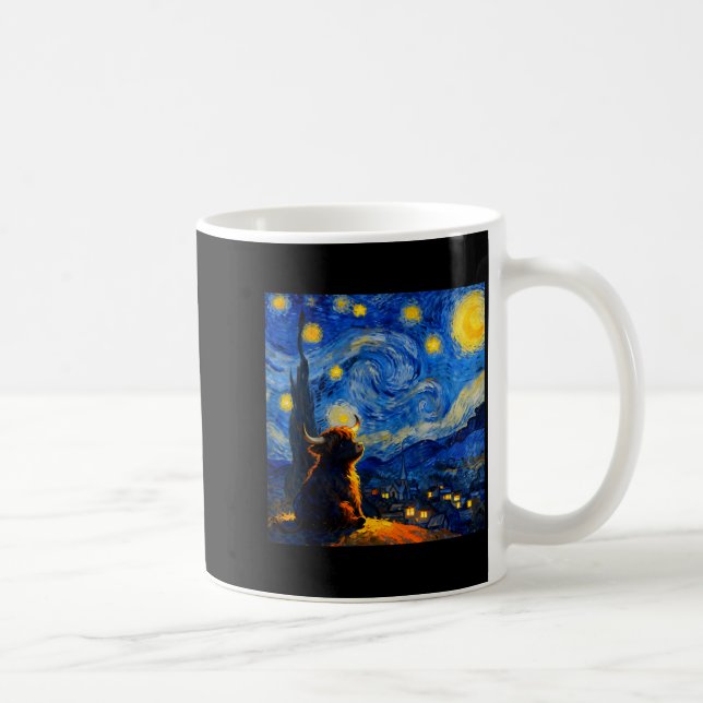 Mug Cute Highland Baby Cow Graphic Van Gogh Style Star (Droite)