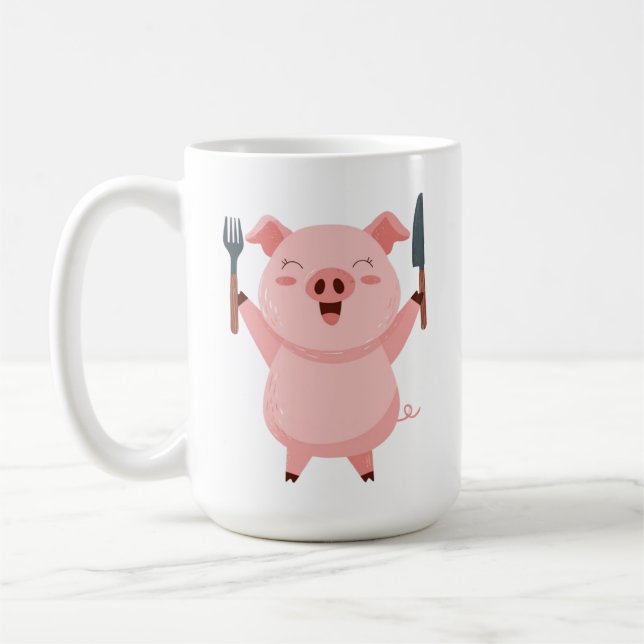 Mug Cute Hungry Piggy Die Cut Sticker (Gauche)