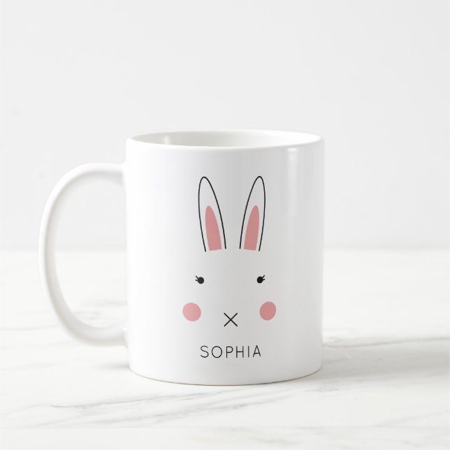 Mug Cute Kawaii Bunny Visage Nom personnalisé Pâques (Gauche)