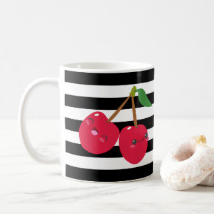 Mug Cute Kawaii Cerisier Noir et Blanc rayé