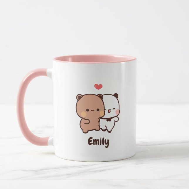 Mug Cute Kawaii Panda | Personnalisé Ajoutez votre nom (Gauche)