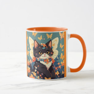 Mug Cute Kitten Avec Fleurs Et Papillons