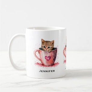 Mug Cute Kitten dans un Teacup avec les coeurs