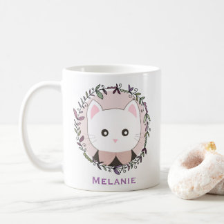 Mug Cute Kitten encadré de fleurs Personnalisé