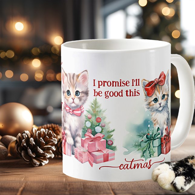 Mug Cute Kittens Joyeux Catmas Noël (A cute girly mug featuring a watercolor painting of kittens. A delightful Christmas gift)
