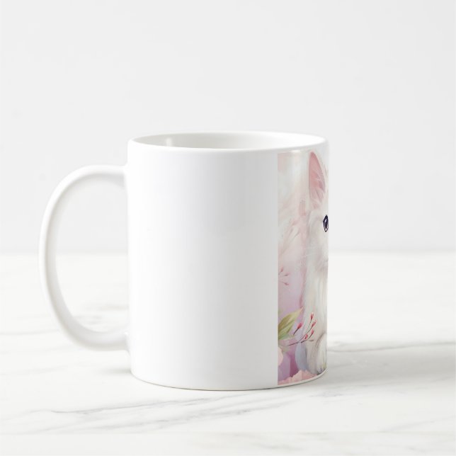 Mug Cute Kitty Blanc Et Fleurs Roses (Gauche)