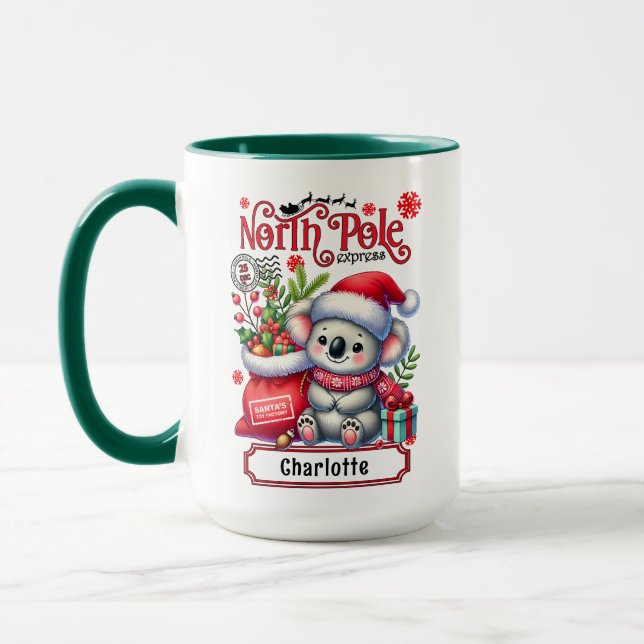 Mug Cute Koala Chirstmas Nom personnalisé (Gauche)